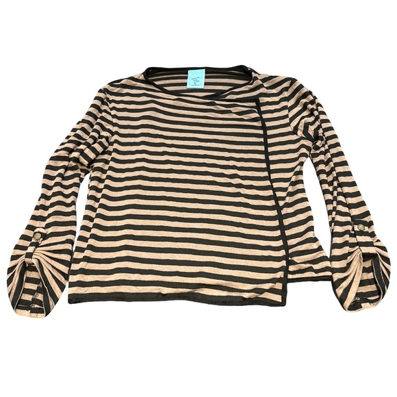 Y2K HIP HAPPENING IN THE PRESENT brown/black striped cardigan, size medium. - Picture 1 of 5